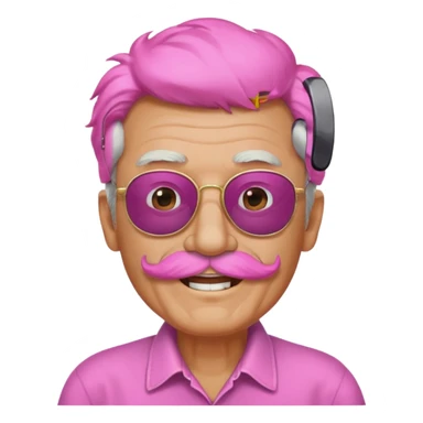 old guy with funny hair and shades and pink mustache sticker