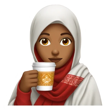 Girl wearing kashmiri shawl red and drinking coffee sticker