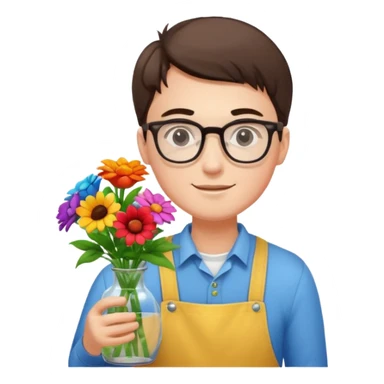 Young male florist – wearing glasses, arranging flowers in a vase. sticker