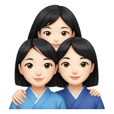 Two cute Japanese girls with straight black hair and East Asian features, faces pressed together cheek to cheek, smiling happily sticker