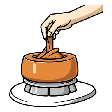 single hand scooping a mound of clay on a silver pottery wheel sticker