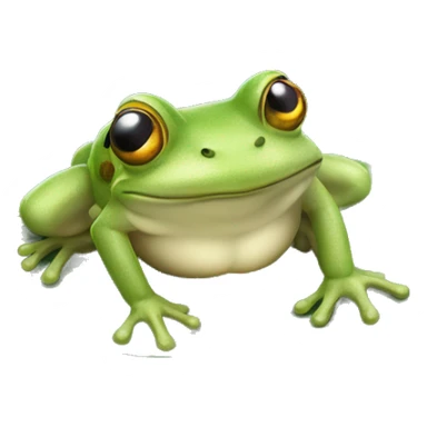 Frog on water lily leaf with flower sticker