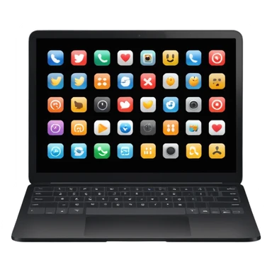 A simple black laptop displaying app icons in grid, no key labels sticker