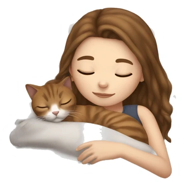 White girl brown hair sleeping with cat sticker