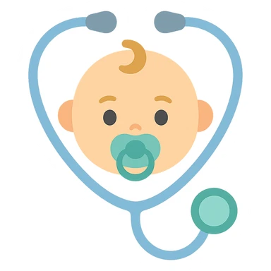 Prompt (на английском, как принято для генерации изображений):
"A clean, high-quality vector illustration of a baby's face with a pacifier, surrounded by a stethoscope forming a heart shape around the head. The design should include soft shadows and glossy highlights for depth and realism. Smooth lines, pastel color palette, minimalistic but expressive details. Ideal for a medical or pediatric logo or illustration. White backgroun sticker