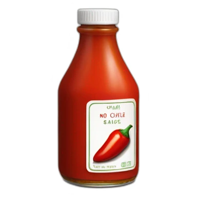 Bottle of hot sauce with a label that has no text and no image other than a red chile sticker