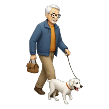 old man walking dog sticker