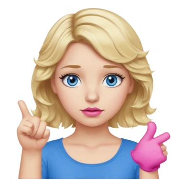 Girl Blonde short wavy hair,  blue eyes, cute blue top, long lashes, pink lips, thumbs down  sticker