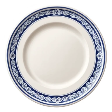 create me an image of ceramic plate in perspective view. with some white embossed ornament on sides. make the plate in perspective view. sticker