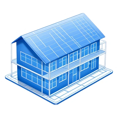 blue blueprint plan with white lines, side view sticker