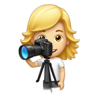 Paparazzi blanco de pelo rojo rizado y corto con su cámara tomando foto sticker