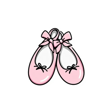 light pink ballet shoes with bow tie straps, hand drawn style, soft lines sticker