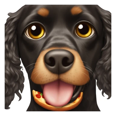 Black cocker spaniel with pizza instead of eyes sticker