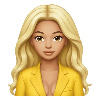 Beyonce with platinum blonde long hair, yellow outfit sticker