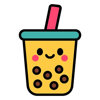 kawaii boba tea with a cute smiling face sticker