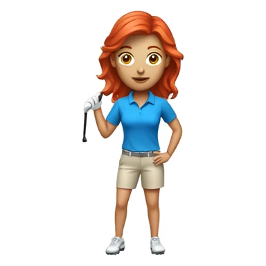 a female golf coach with red hair, blue shirt sticker