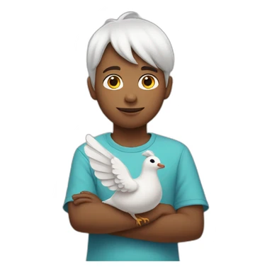 boy with a dove on his head having a peace sign sticker