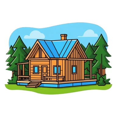 wooden cabin retreat under construction nestled in nature sticker
