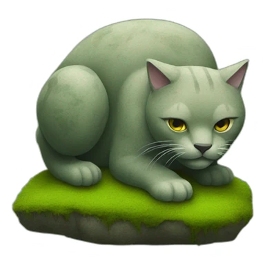A giant stone cat with moss in his back sticker