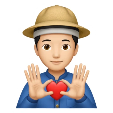 chinese man in asian hat doing heart hands sticker