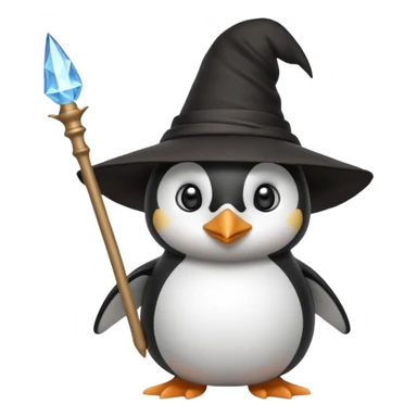 A penguin wizard with a pointy hat and a magic wand sticker