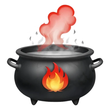 A black cauldron with lot of smoke rising, and the white YouTube play button logo floating above the smoke, red fire on the bottom sticker