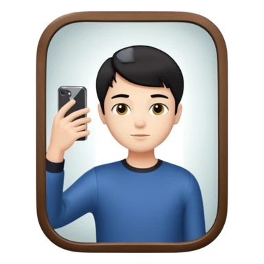 generate a pretty bratz fair skinned boy with short black hair taking a mirror selfie sticker