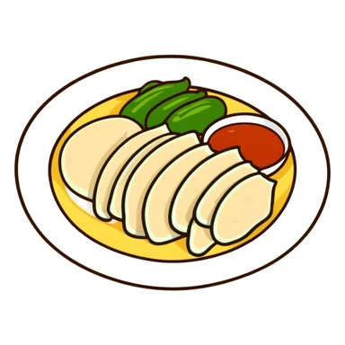 Singapore Hainanese chicken rice with cucumber and chili sauce sticker