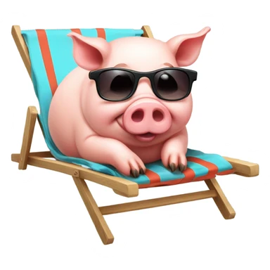 Rich happy pig lying on the deckchair sticker