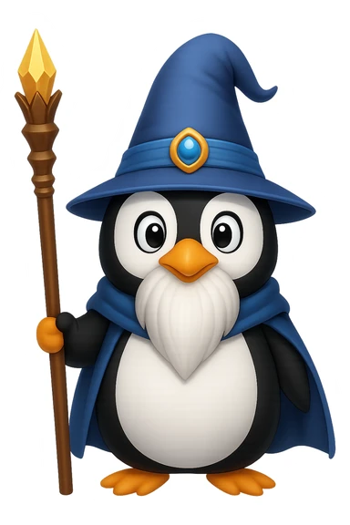 Create an apple style emoji of a penguin wizard with eyes open, keeping the transparent background as in the original image. sticker