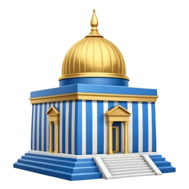epstein island cubic temple with blue horizontal stipes on the side and a goldon dome on top sticker