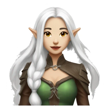 Asian feminine full body slim long white hair elf leather costume sticker