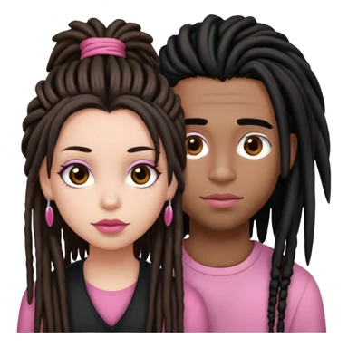 a pretty girl with black straight hair and brown eyes and pink lips and a boy with dreads with brown eyes and pinkish lips  sticker