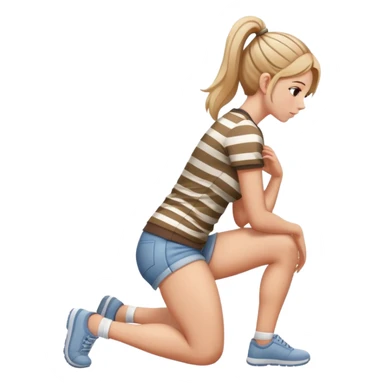 female figure in casual outfit with striped top kneeling on ground, back view sticker