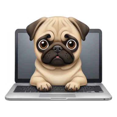 pug in front of laptop sticker