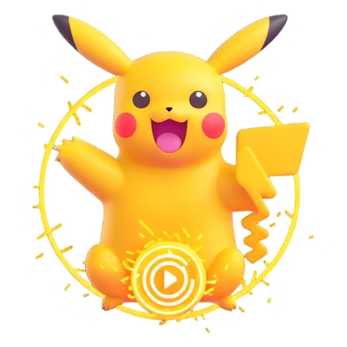 Pikachu charging up with sparks and a loading circle, excited and dynamic, modern emoji style sticker