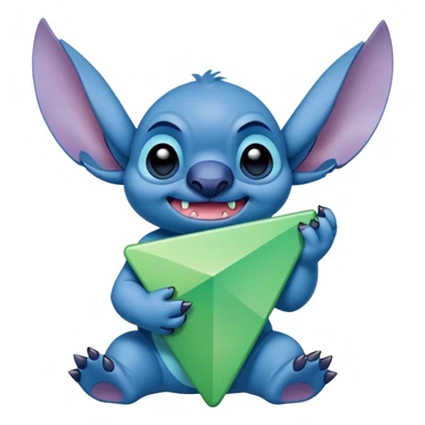 Disney’s Stitch holding a green triangle.  sticker