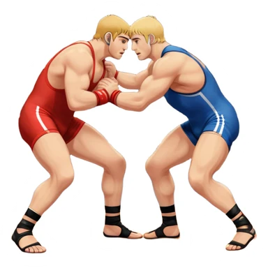An icon showcasing two wrestlers engaged in a Greco-Roman wrestling match. The athletes are locked in a strong clinch, using their upper bodies to dominate. The background features a wrestling mat and traditional Greco-Roman elements. Transparent background. sticker
