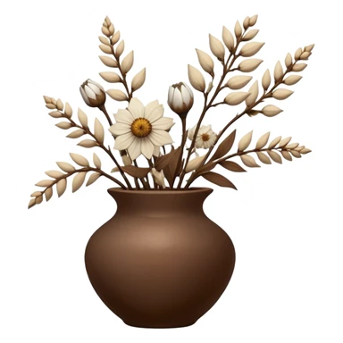 White Dried flowers and pods in a brown vase sticker