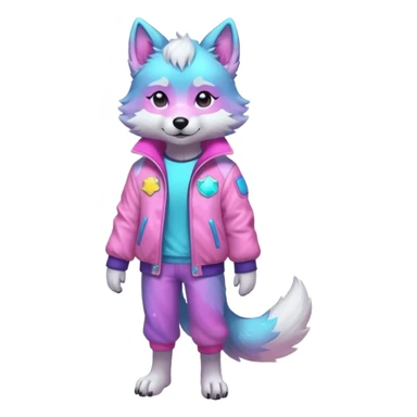 anthropomorphic anthro kawaii cute colorful shiny pastel nebula furry wolf-fursona furry (full body) sticker