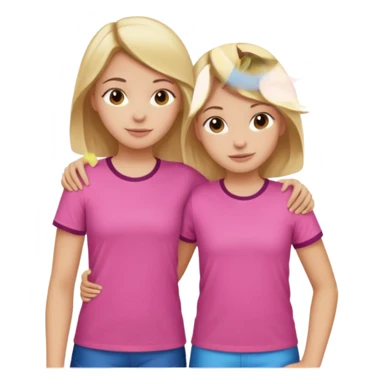Two Girls with their arms around each other at summer camp one blonde one brown hair wearing pink shirt sticker