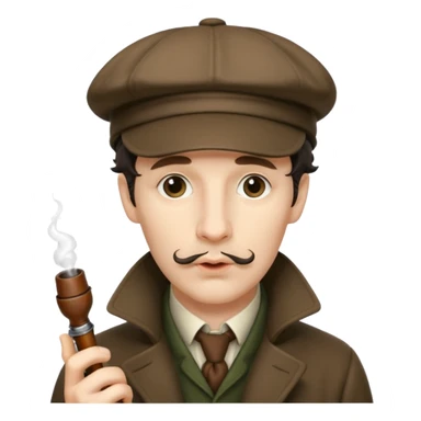 A side view of Sherlock Holmes wearing a deerstalker hat with a curved meershaum pipe held to his lips sticker