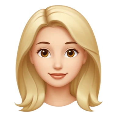 Create a 3D emoji in iOS emoji aesthetic style of a beautiful woman. She has smooth skin, shiny hair, soft facial features, and a gentle warm smile. Lighting is bright and balanced, with clean white background and soft shadows. The design should look expressive, glossy like real iPhone emojis

 sticker