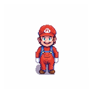 Mario character in classic red hat and overalls, pixel art style sticker