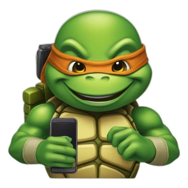 ninja turtle with cell phone sticker