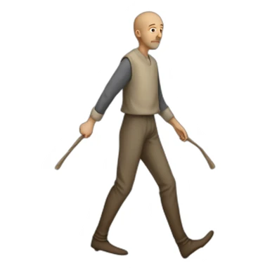 person with inhumanly long legs, wide pants, walking, medieval sticker