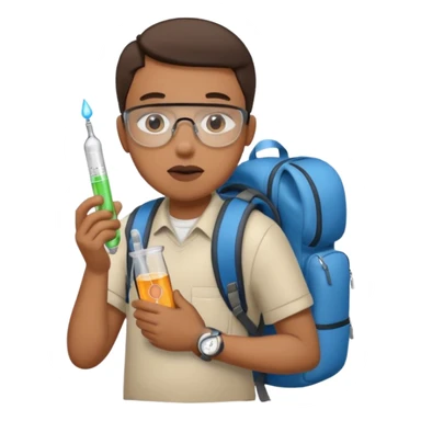 person with backpack and thermometer in mouth sticker
