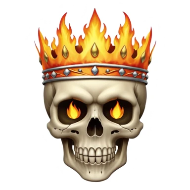 A detailed skull crowned by realistic flames, gothic metal aesthetic, high contrast, soft neutral background, subtle shadow, emoji-style icon, clean edges, digital illustration. sticker
