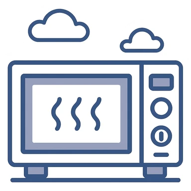 microwave, modern icon style, simple and recognizable, minimal color, clean lines sticker