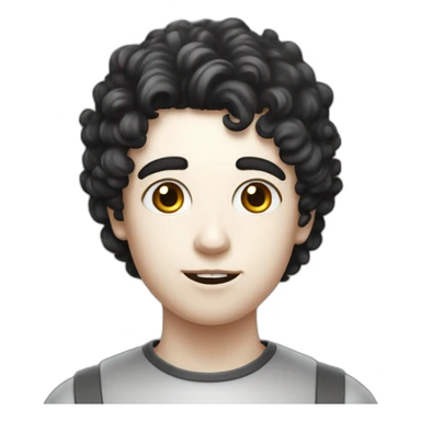 A side-portrait from the shoulders up of a pasty white teenage boy with dark black curly hair holding a chalice of milk sticker